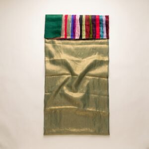 Atlas Silky Dyed 44 – Metallic Antique Gold Shimmer Silky Fabric – flat view with colour range
