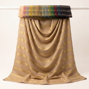 Chiffon Gold Jari Pati 44 – Beige Chiffon with Gold Zari Stripes