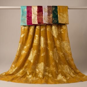 Chiffon Naj Naj 44 – Mustard Chiffon with Gold Thread Floral Work