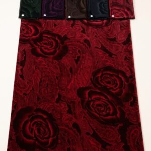 Chiffon Printed 44 – Red & Black Rose Print Chiffon Fabric – flat view with colourways
