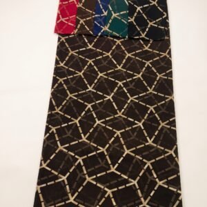 Chiffon Printed 44 – Black Chiffon with Gold Foil Geometric Print – flat view with colour range