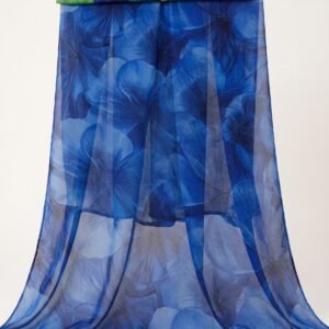 Chiffon Printed 44 – Royal Blue Floral Print Chiffon Fabric