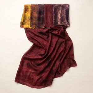 Organza Printed 44 – Maroon Tie-Dye Effect Printed Organza – draped with colourways